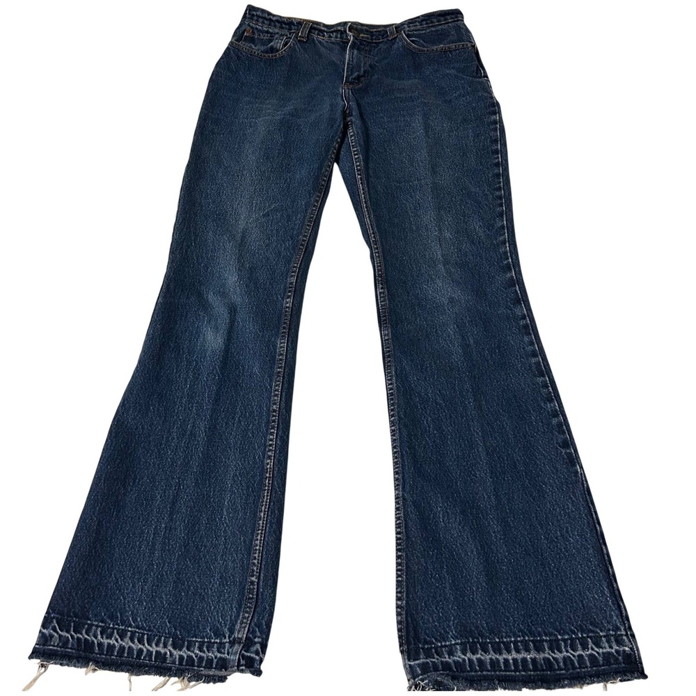 Vintage Jordache Bell Bottom Frayed Hem Jeans Dark‎ Wash Denim 90's